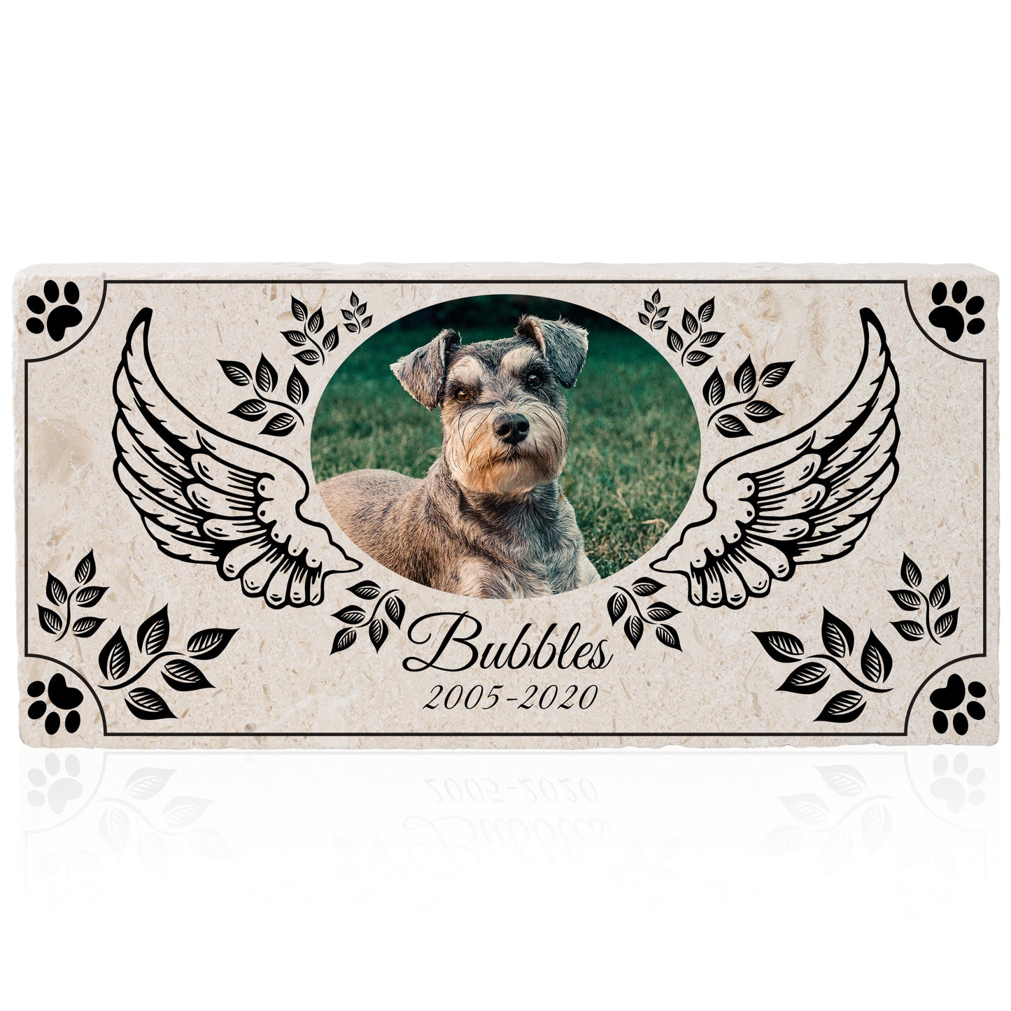 Personalized Pet Memorial with Keepsake Photo on Limestone - 12”x 6”x1.25”