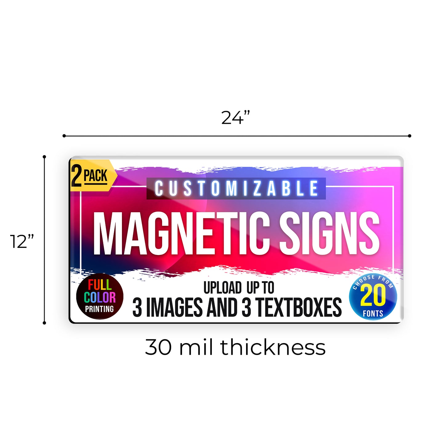 Customized Vinyl Car Magnet Signs in Full Color for Advertising 12"x24" - 2 PACK