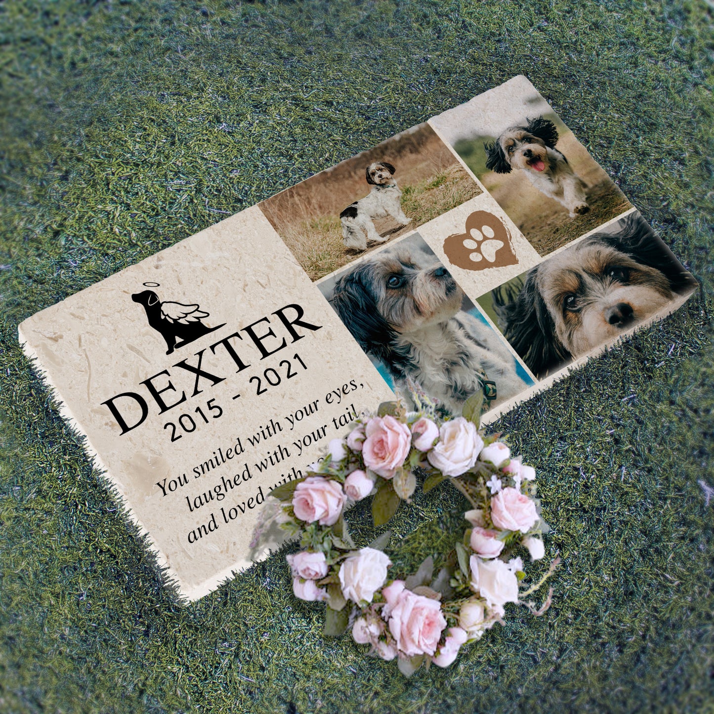 Personalized Pet Memorial with Keepsake Photo on Limestone - 12”x 6”x1.25”