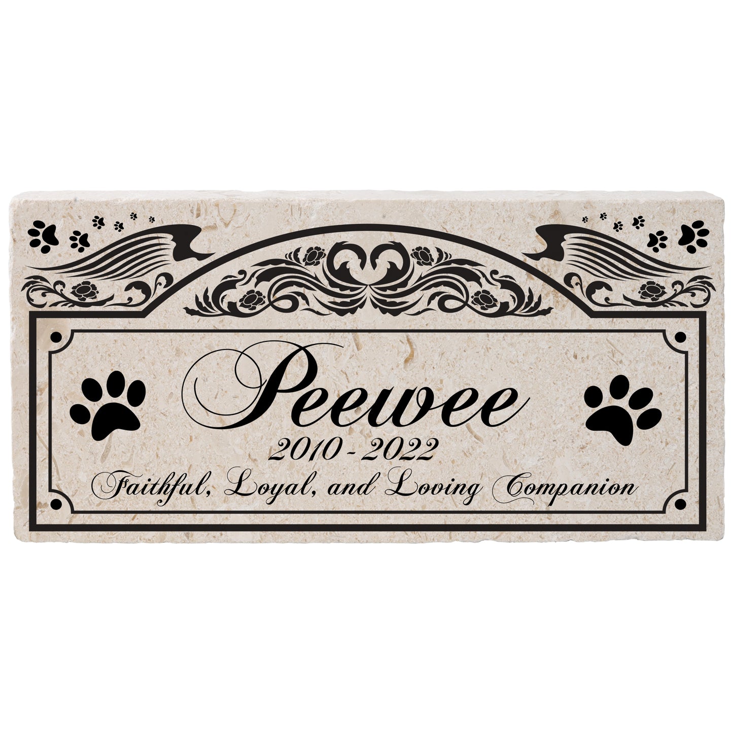 Personalized Pet Memorial with Keepsake Photo on Limestone - 12”x 6”x1.25”