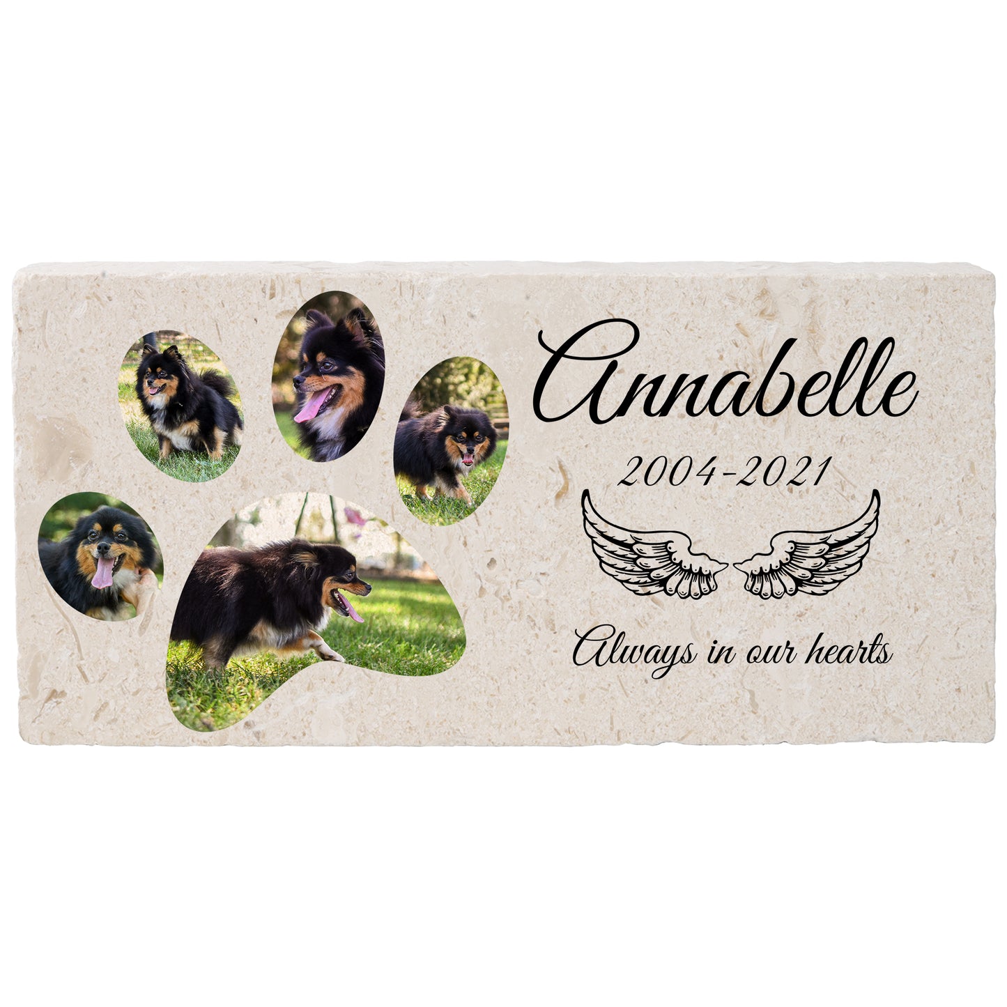 Personalized Pet Memorial with Keepsake Photo on Limestone - 12”x 6”x1.25”