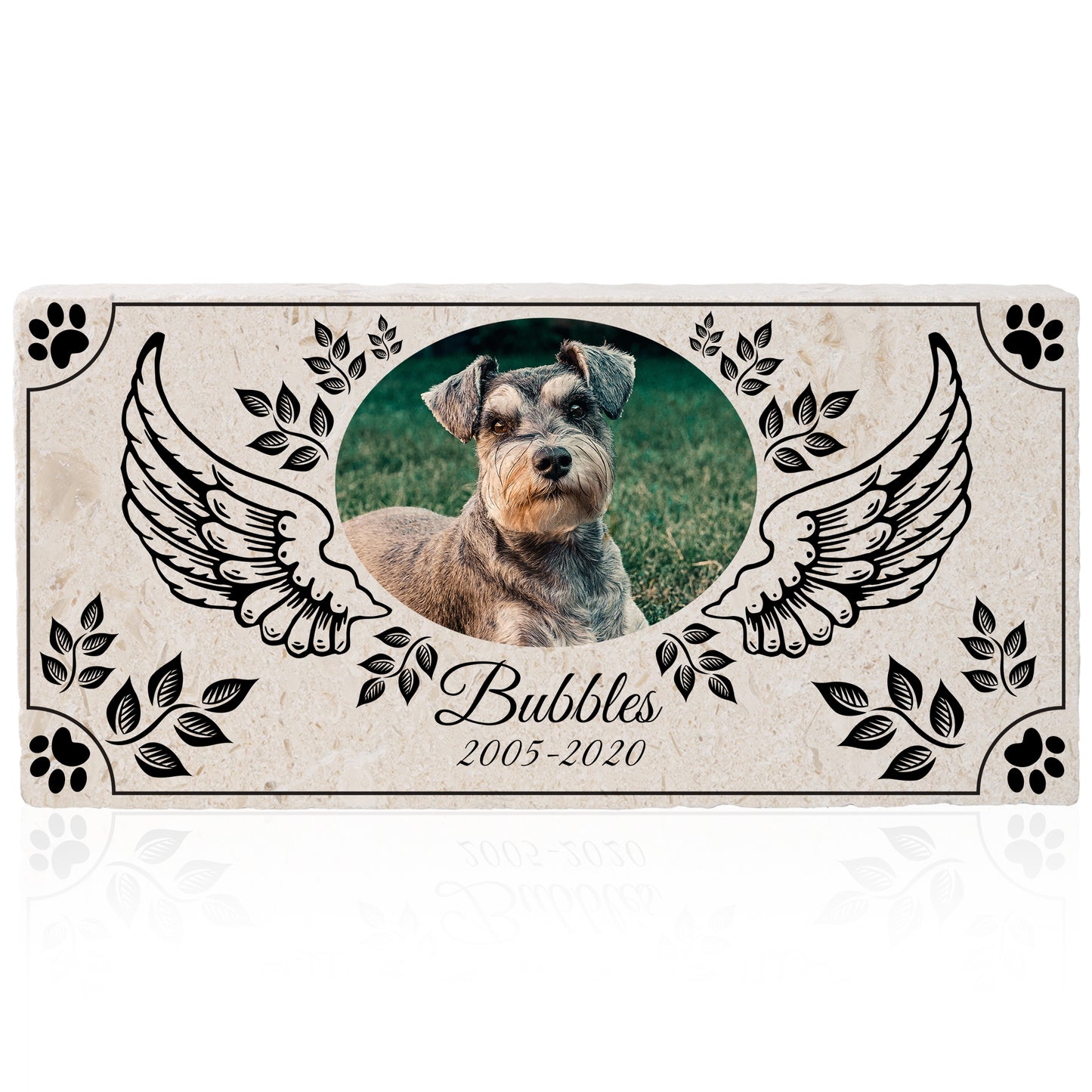 Personalized Pet Memorial with Keepsake Photo on Limestone - 12”x 6”x1.25”