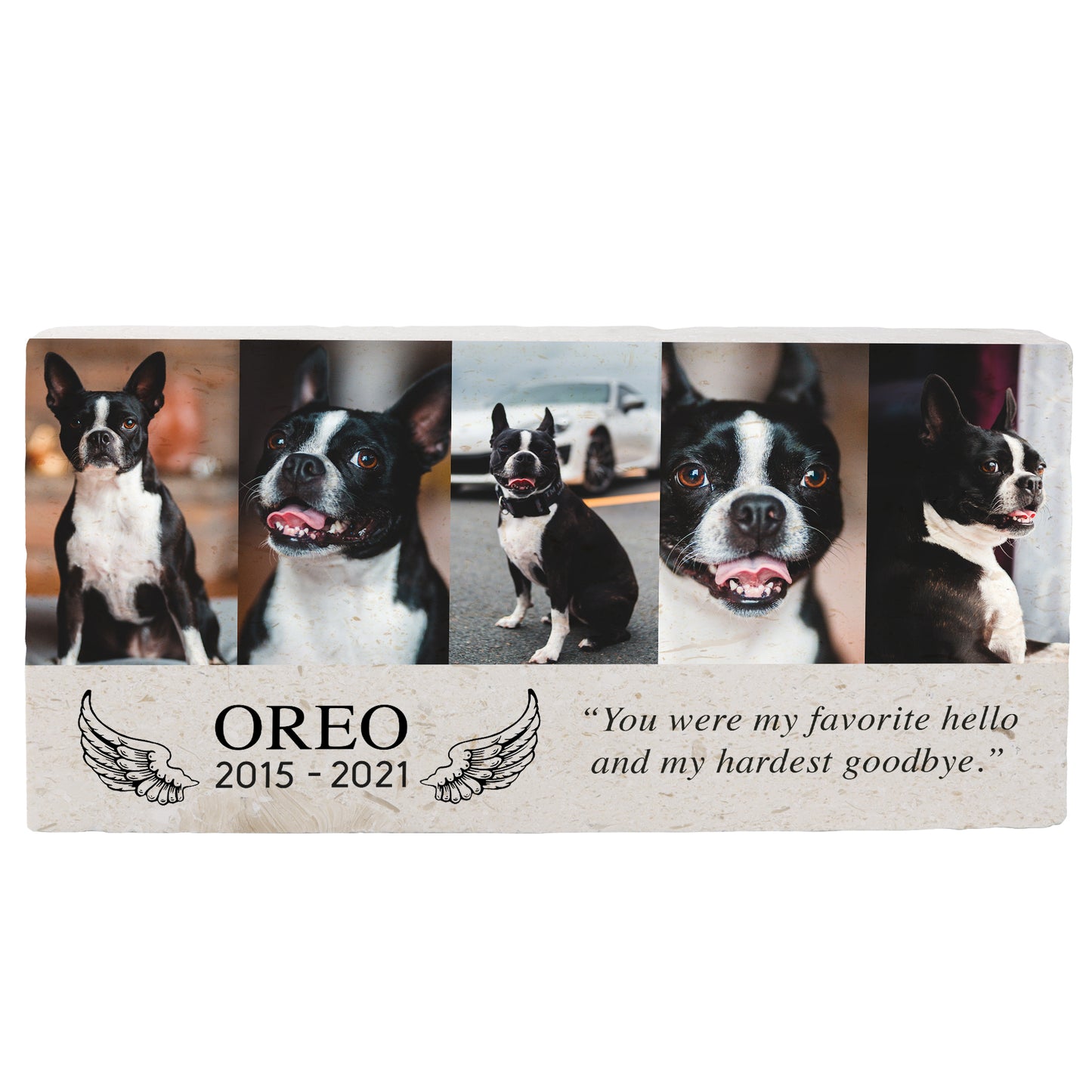 Personalized Pet Memorial with Keepsake Photo on Limestone - 12”x 6”x1.25”