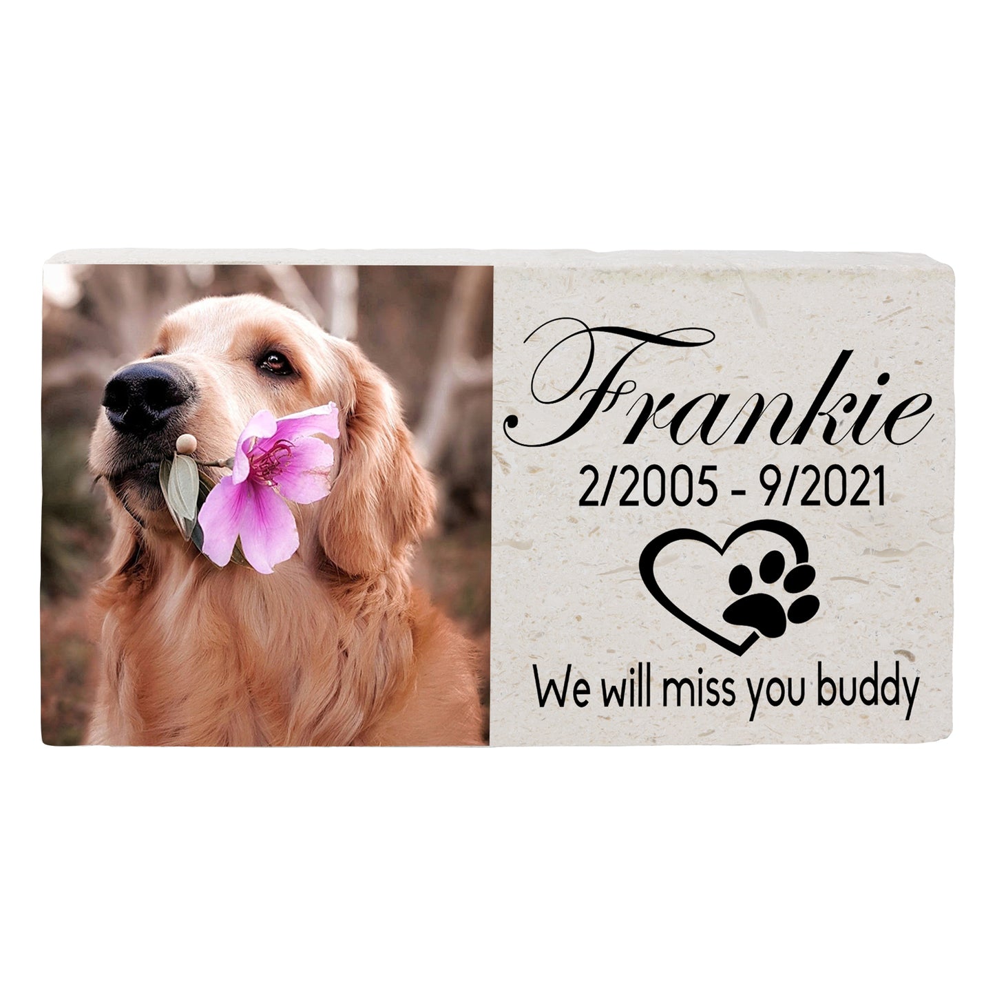 Personalized Pet Memorial with Keepsake Photo on Limestone - 12”x 6”x1.25”